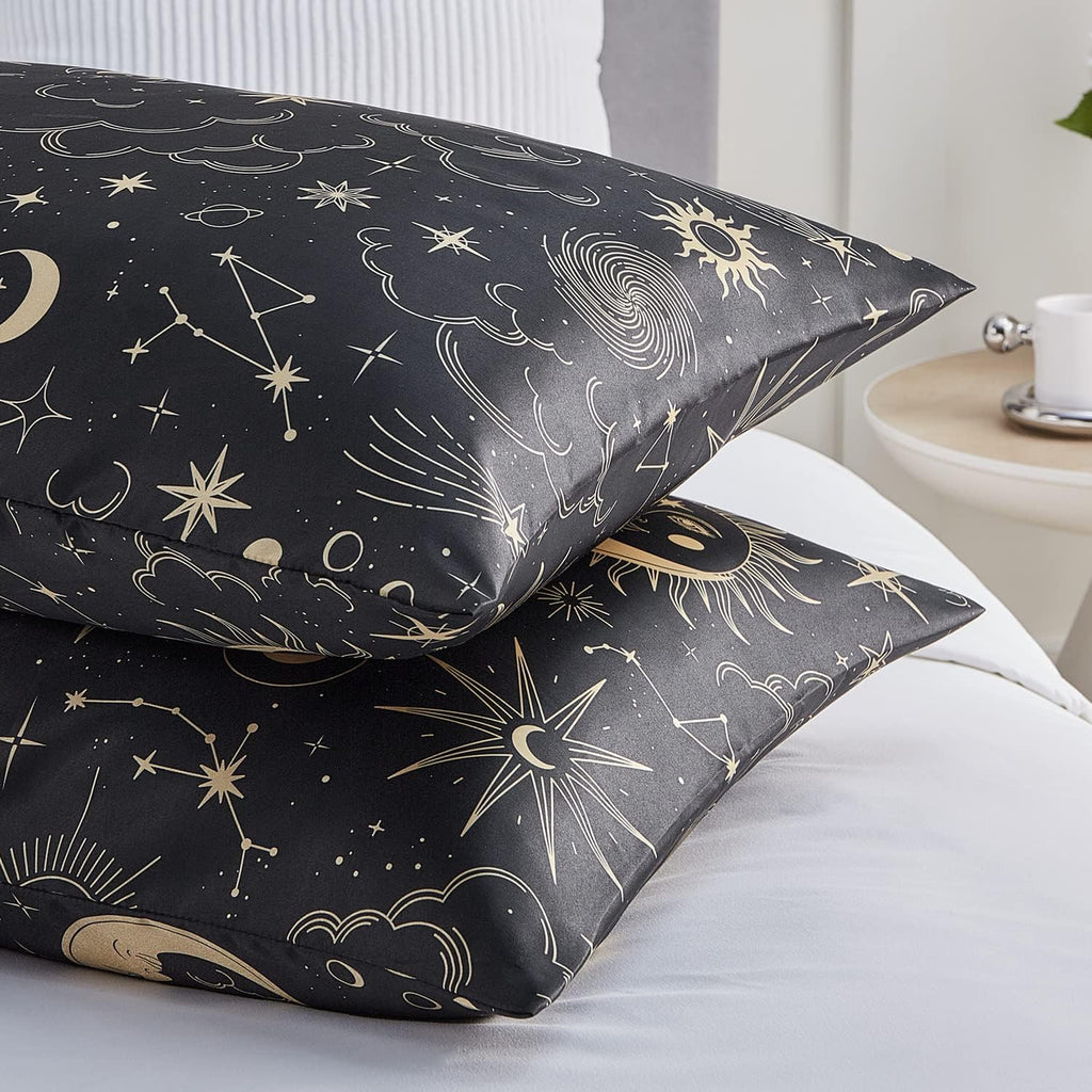 EXQ Home Satin Pillowcase for Hair and Skin King - Black Printed Silk Pillowcase 2 Pack 20x40 inches - Satin Pillow Cases Set of 2 with…