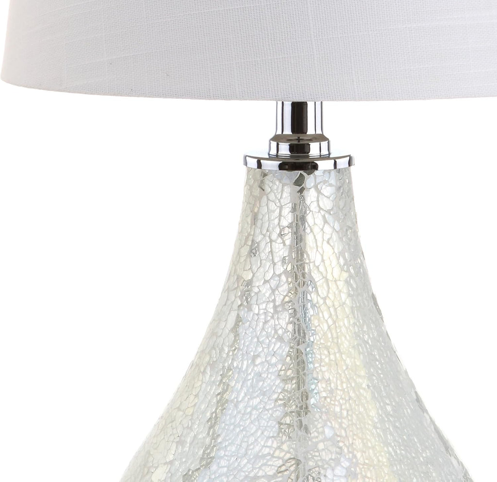 JONATHAN Y 20.5" Mosaic White Coastal Mini LED Table Lamp for Living Room Office, White Linen Drum Shade, Modern Mother of Pearl Bedside…
