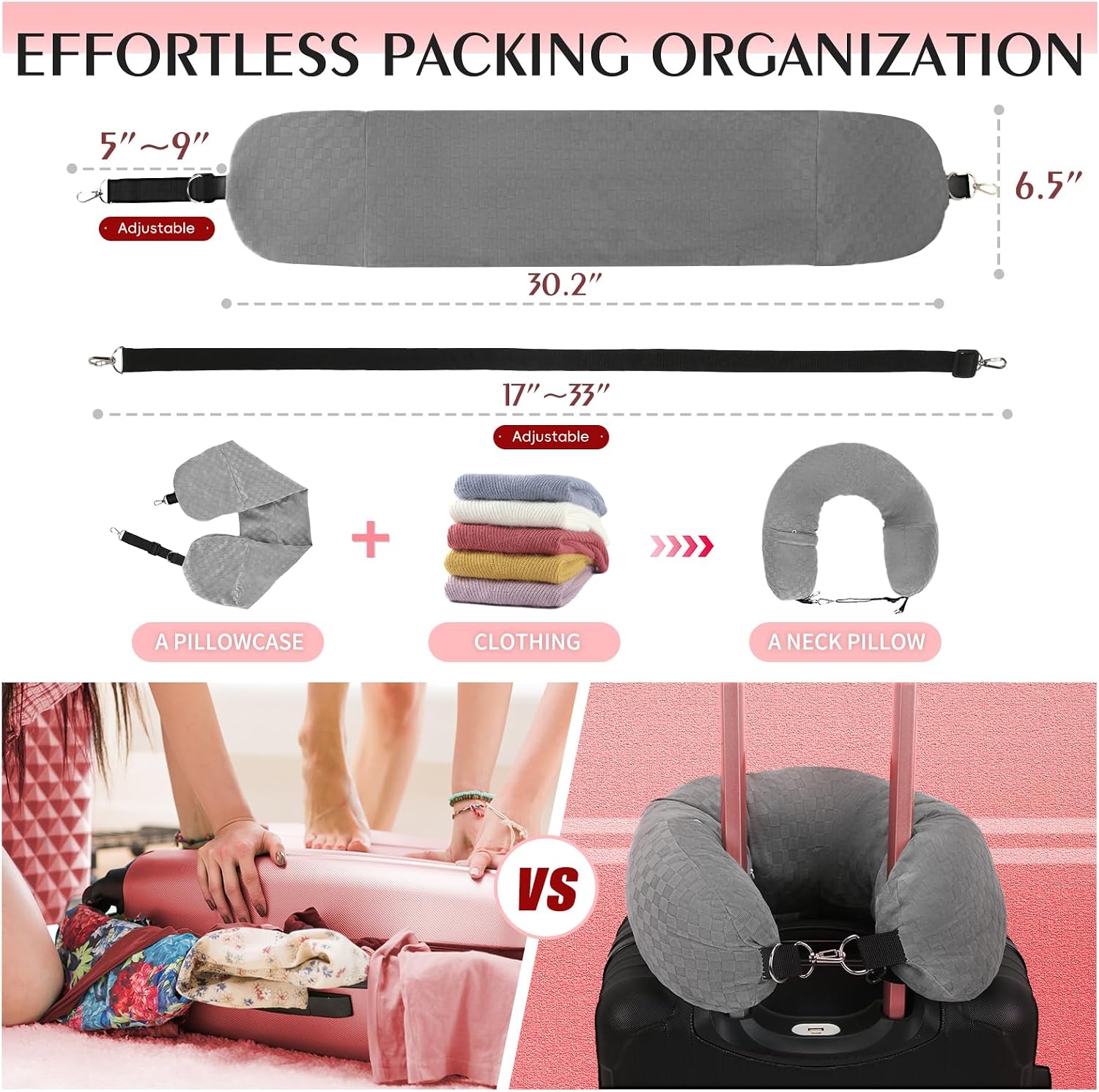 Stuffable Travel Pillow, Stuffable Neck Pillow for Travel, Neck Pillow Stuffed with Clothes Storage - No Extra Baggage Fees, Fits 5+ Days…