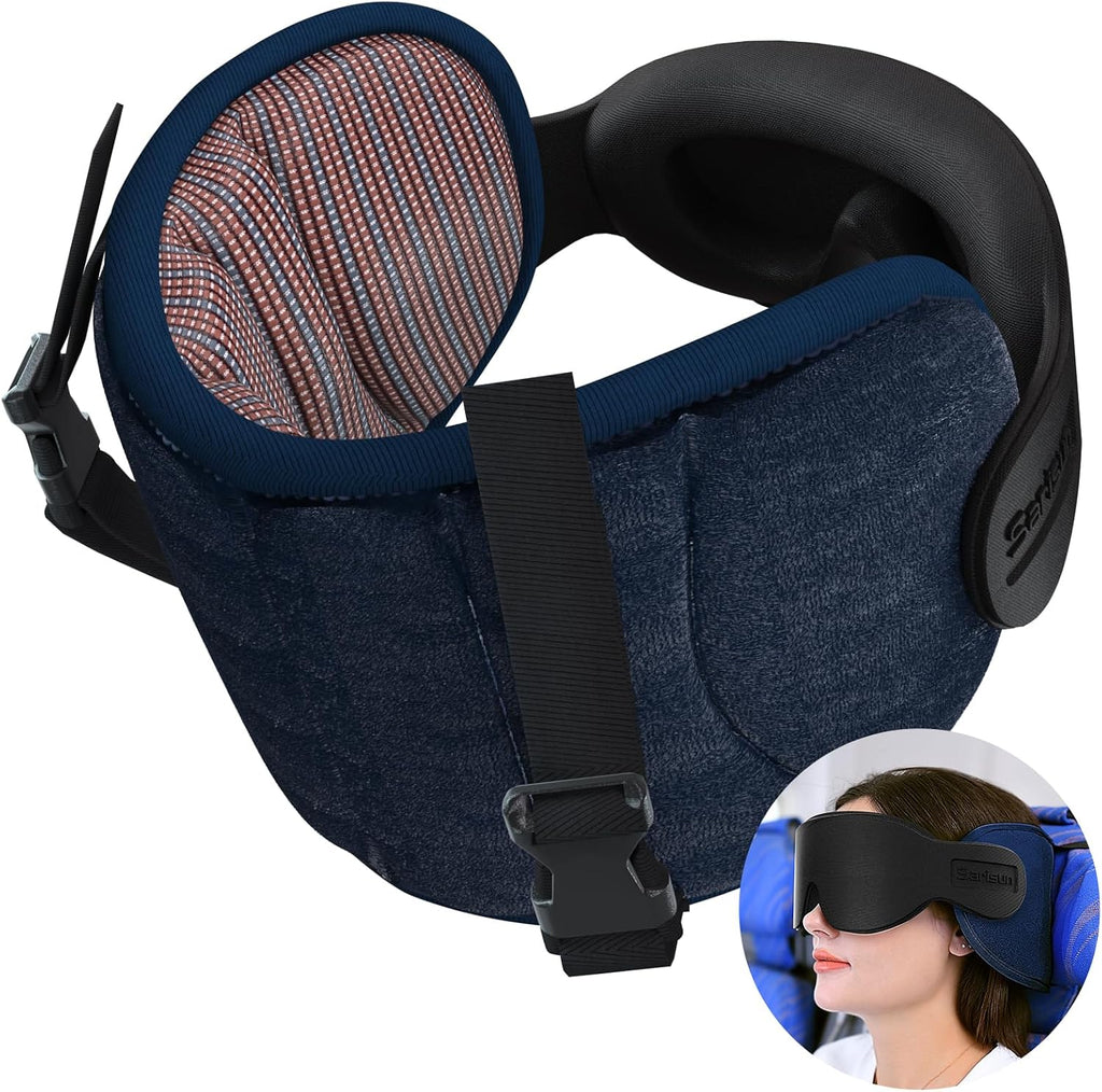 SARISUN Travel Pillows for Airplanes, Airplane Pillow for Long Flight Car Road Trip, Airplane Head Strap with Sleep Eye Mask, 360°…