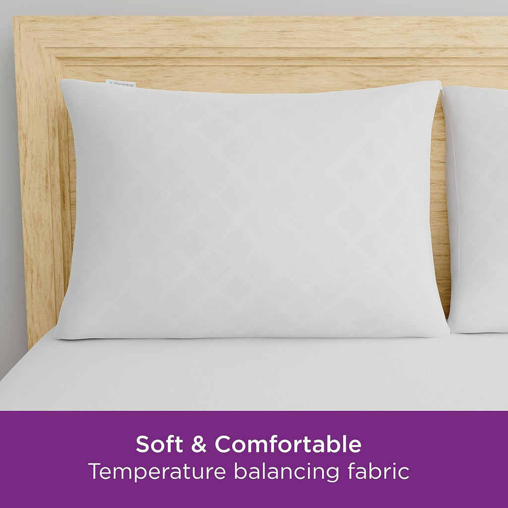 Set of 2 Standard/Queen AllerEase Pillow Protectors - Temperature Balancing, Allergist Recommended - Premium Breathable, Zippered Protectors