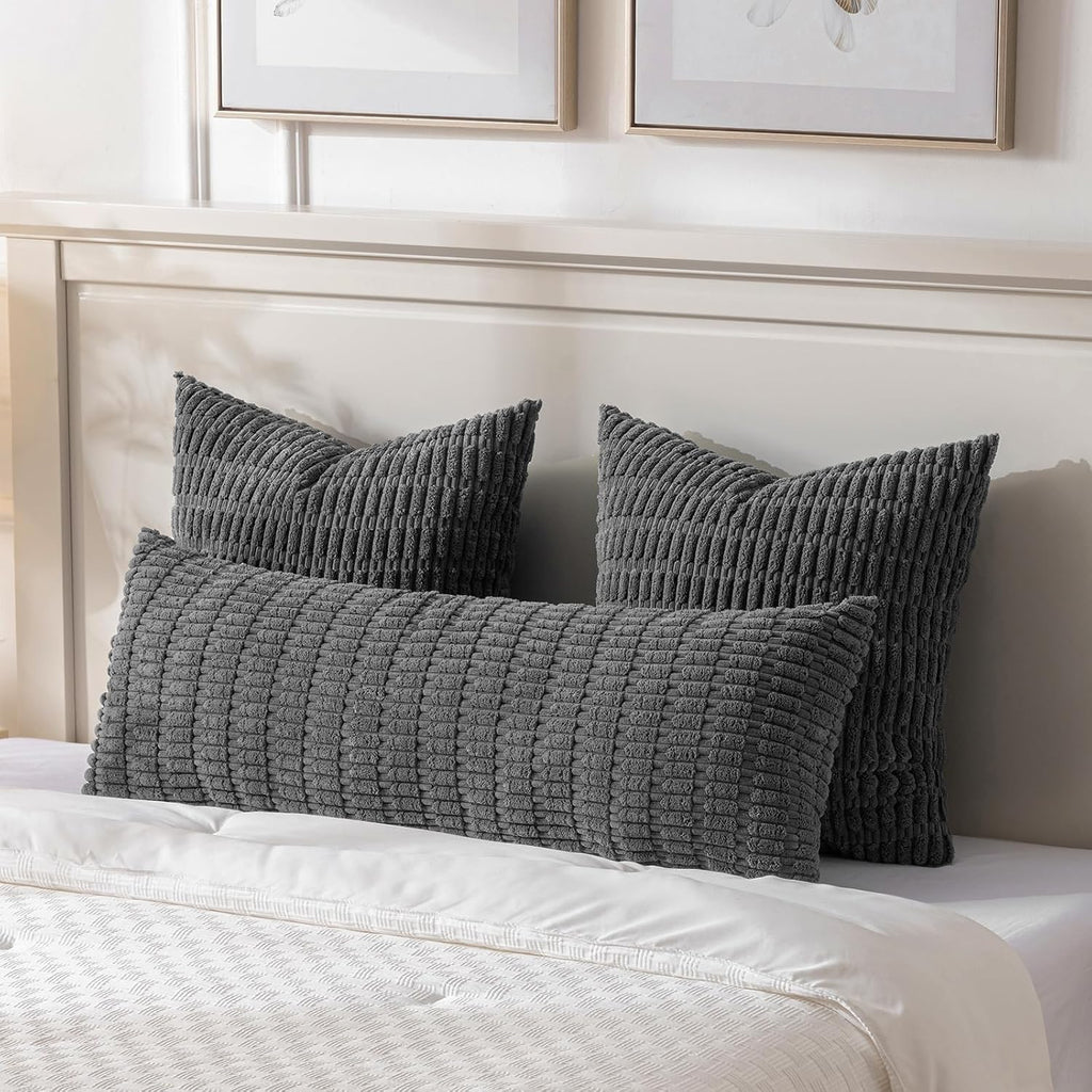 Fancy Homi Decorative Throw Pillow Covers for Bed Couch Bedroom Bench, Soft Corduroy Solid Pillow Case, Rustic Farmhouse Boho Room…