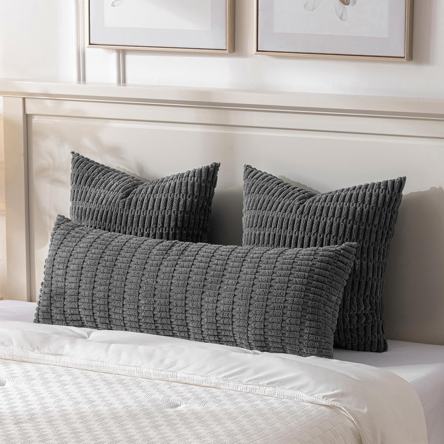Fancy Homi Decorative Throw Pillow Covers for Bed Couch Bedroom Bench, Soft Corduroy Solid Pillow Case, Rustic Farmhouse Boho Room…