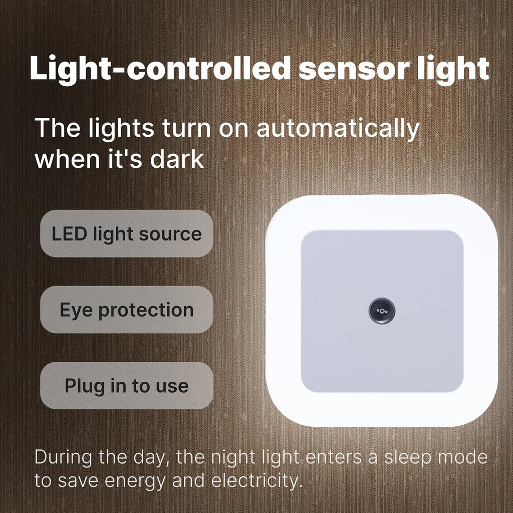Night Lights Plug into Wall, Automatic LED Night Light with Dusk to Dawn Sensor, Modern Square Night Lite for Hallway & Bedroom, 0.5W…