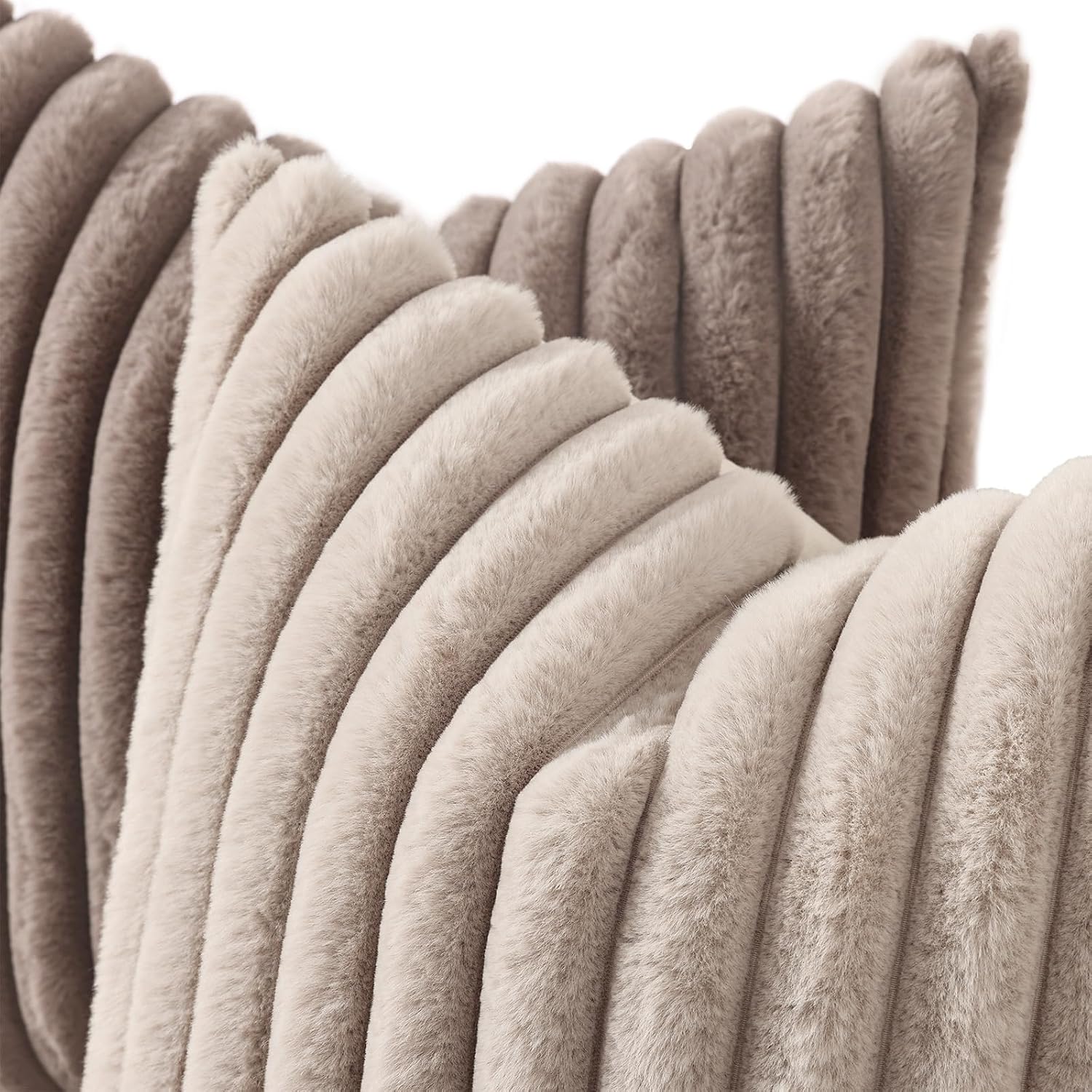 decorUhome Cozy Faux Fur Throw Pillow Covers 16x16 Set of 2 Decorative Soft Plush Striped Modern Farmhouse Boho Couch Pillow Cases with Vel…