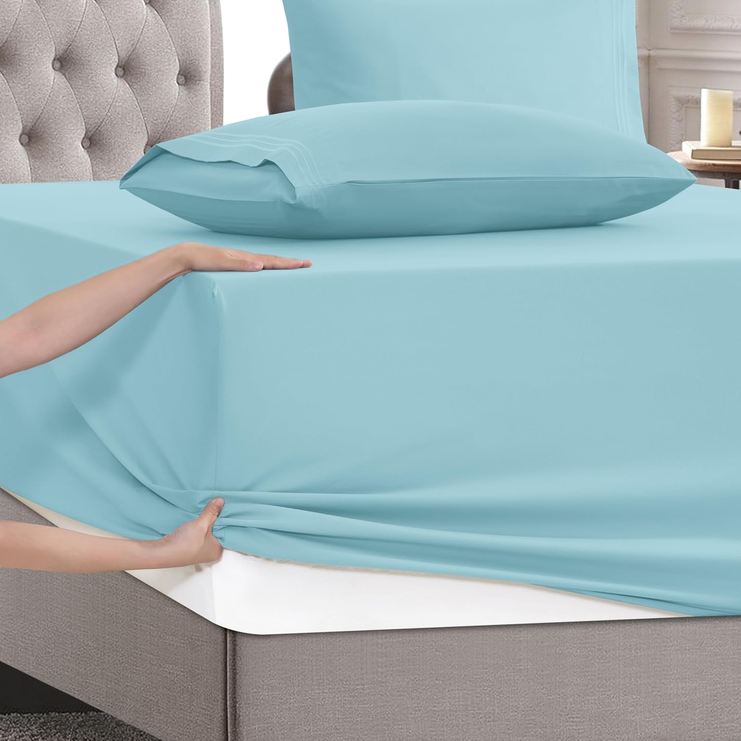MocassiLuxuryBedding Mocassi Twin Size 4-Piece Bed Sheet Set - 1800 Hotel Quality Microfiber 18-24 Inches Extra Deep Pocket Fitted Sheet- L…