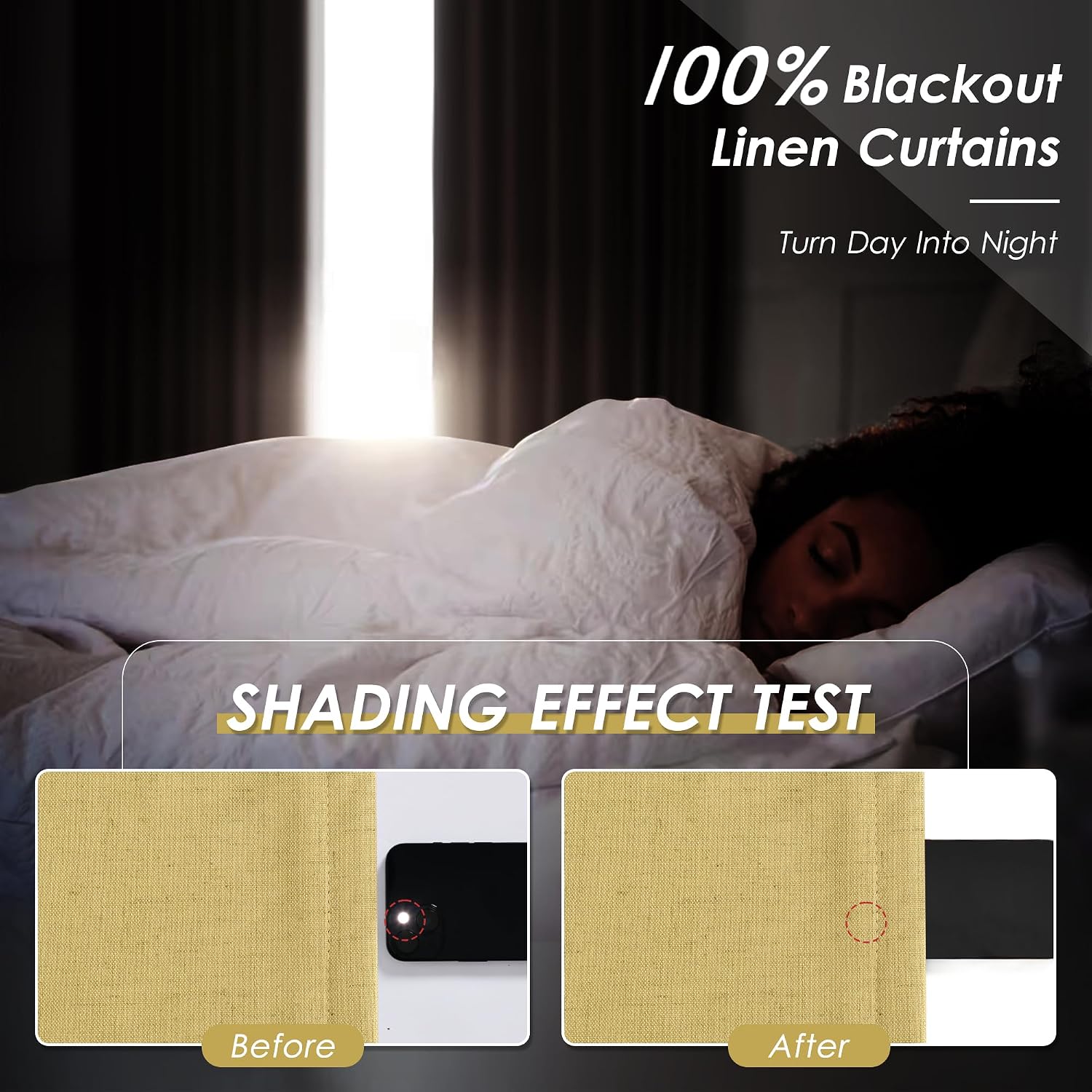 Nanspring Gold 100% Blackout Linen Curtains 84 Inch Length 2 Panels Set for Bedroom Back Tab Modern Farmhouse Decor Black Out Curtain for L…