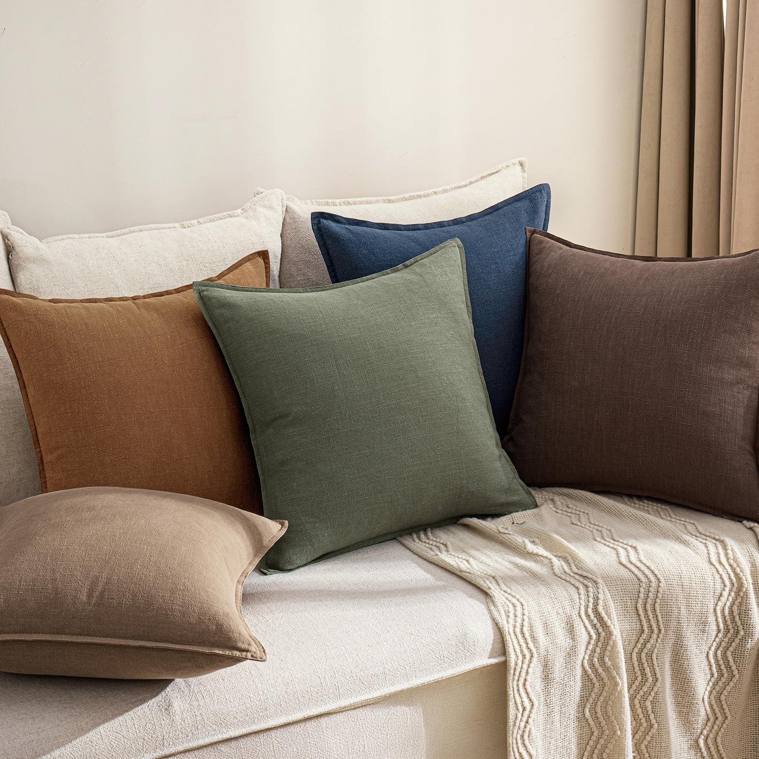 Anroduo Pack of 2 Decorative Linen Pillow Covers Reddish Brown Euro Sham Neutral Farmhouse Boho Soild Cushion Case Soft Accent Pillowcase f…