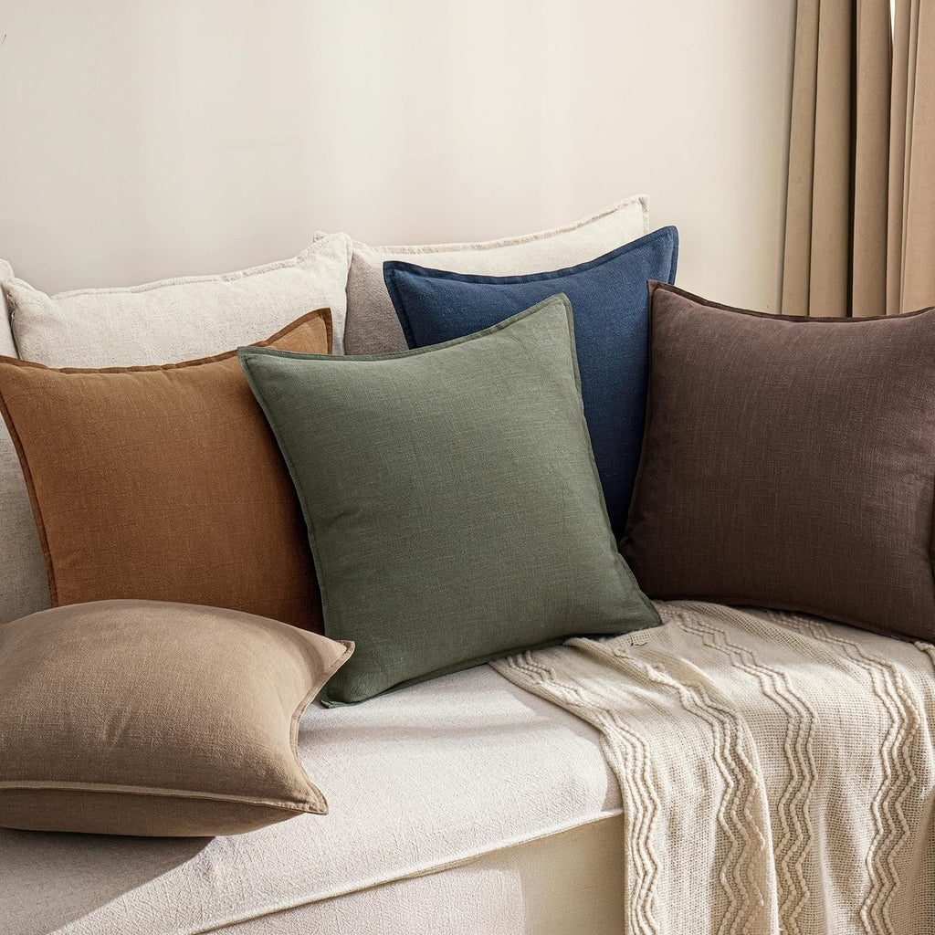 Anroduo Pack of 2 Decorative Linen Pillow Covers Reddish Brown Euro Sham Neutral Farmhouse Boho Soild Cushion Case Soft Accent Pillowcase f…