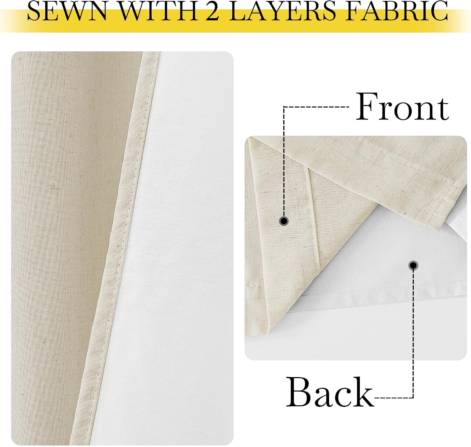 Nicetown Natural Thick Linen Full Blackout Curtains for Living Room and Bedroom, W52 x L96, 2 Panels Bronze Grommet 2 Layers Window Treatme…
