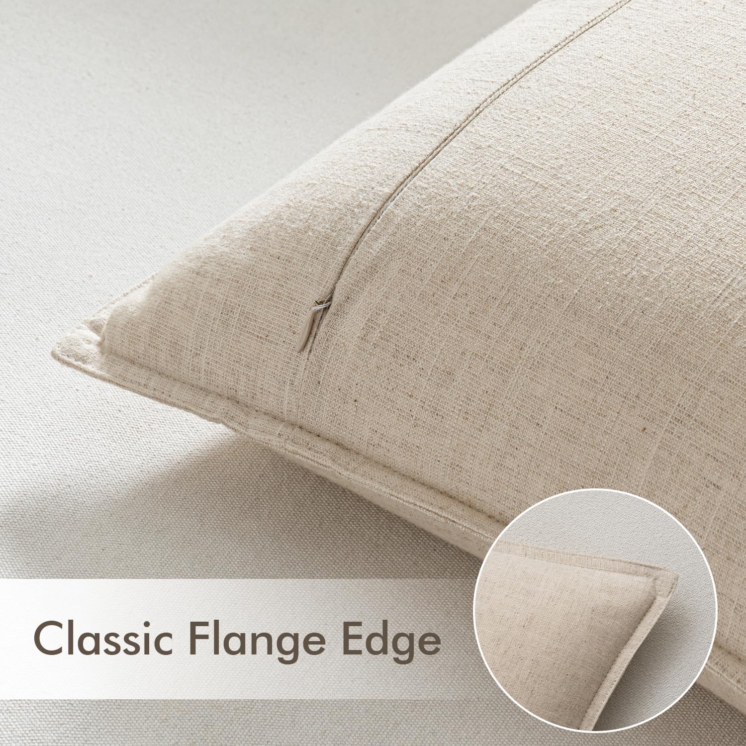 EMEMA Decorative Linen Throw Pillow Covers 24x24 Inch Natural Beige Boho Farmhouse Neutral Couch Throw Pillows for Bed Pack of 2 Accent…