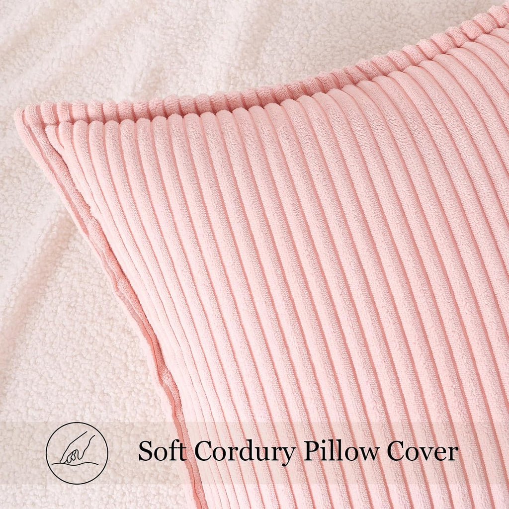 Mecatny Corduroy Summer Throw Pillow Covers 18x18 Set of 2, Neutral Decorative Soft Boho Couch Pillow Covers with Broadside for Sofa…