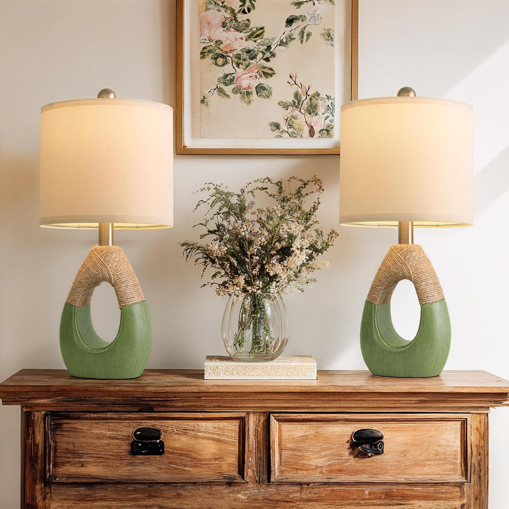 OYEARS 19" Table Lamps Set of 2, Bedside Lamps for Living Room, Lamps for Bedroom, Farmhouse Rattan Table Lamp, Small Space Nightstand…