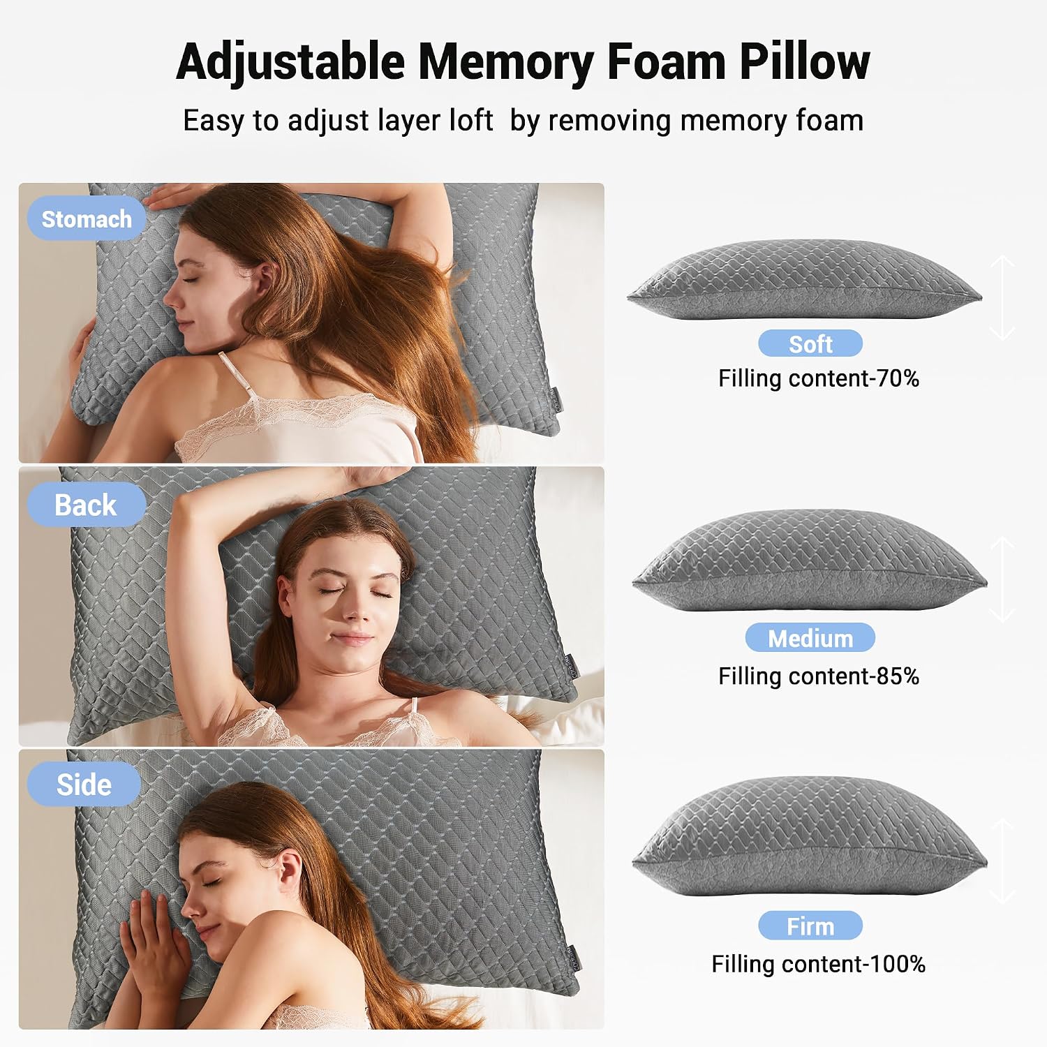 puredown® Pillows Queen Size Set of 2, Shredded Memory Foam Pillows, Cooling Foam Pillow for Sleeping, Soft Bed Pillow Queen Size with…