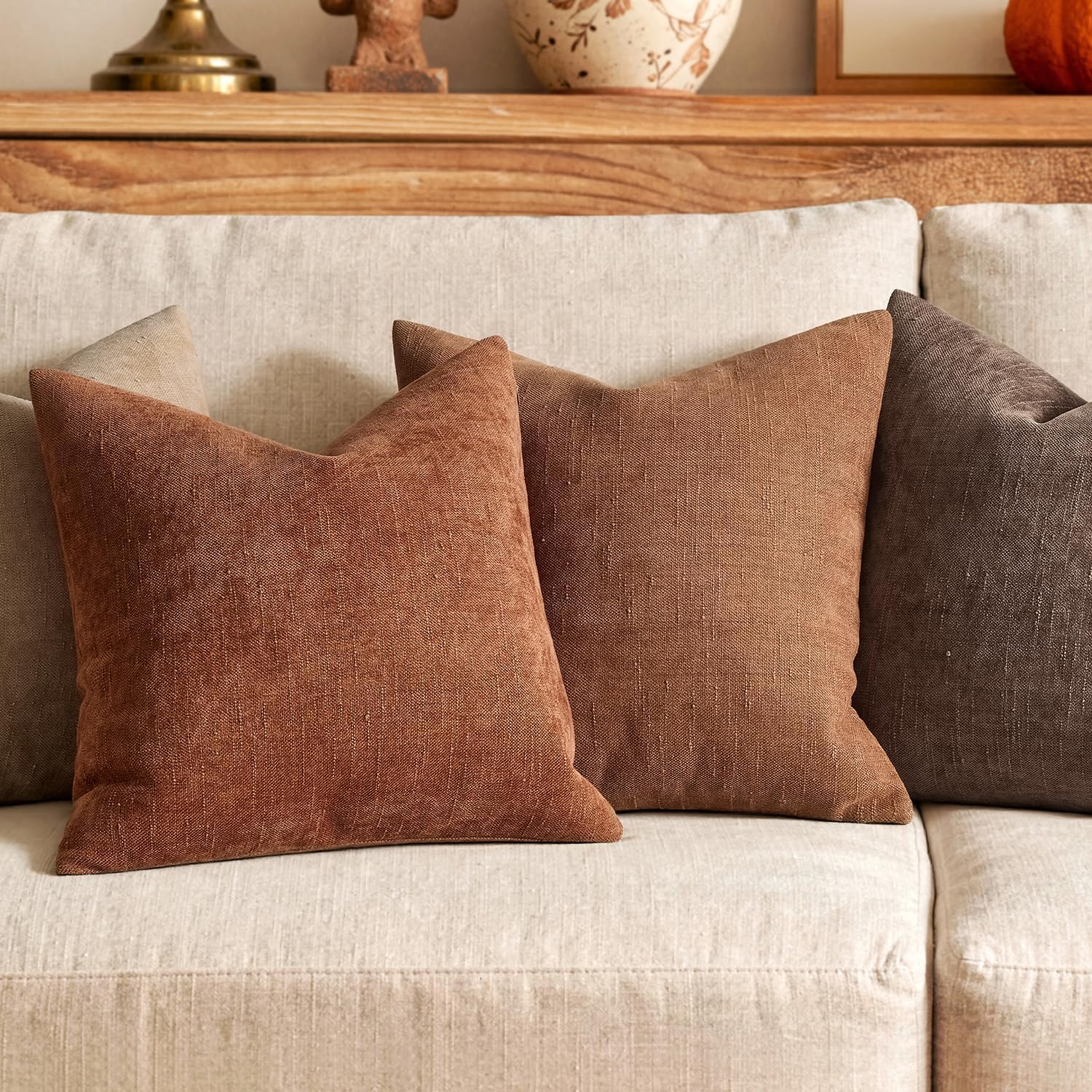 MIULEE Pack of 2 Decorative Throw Pillow Covers Soft Chenille Throw Pillows Solid Textured Euro Cushion Covers for Couch Sofa Bedroom…