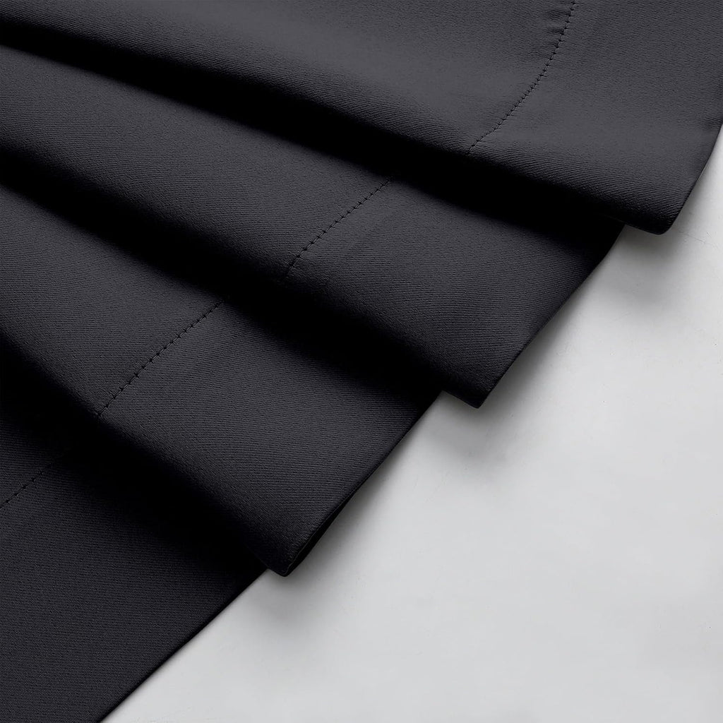 WelvetBLK Black Room Darkening Curtains for Bedroom Living Room 45 Inch Length 2 Panels Set, Soft Solid Thermal Insulated Rod Pocket Short…