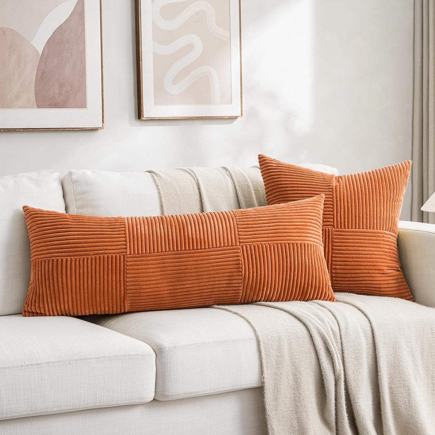 Fancy Homi 2 Packs Burnt Orange Decorative Throw Pillow Covers 20x20 Inch for Living Room Couch Bed Sofa, Rustic Farmhouse Boho Home…
