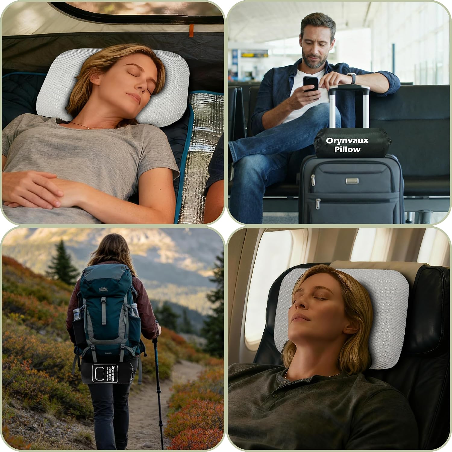 BetterSleepAnywhere! Cooling Camping Pillow, Memory Foam Travel Pillow with Adjustable Buckle Strap & Storage Bag