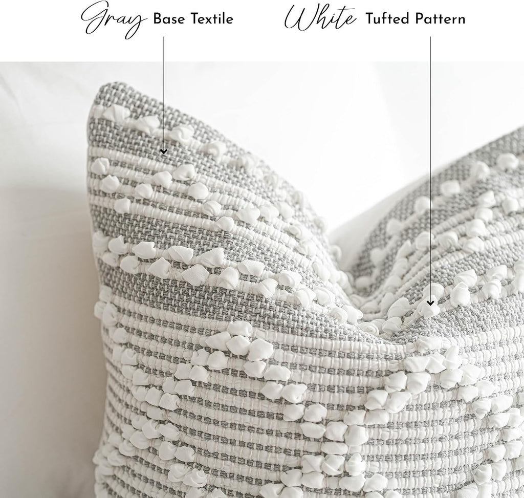 BlissBlush Gray White Decorative Throw Pillow Cover 20X20, Boho Accent Pillow for Couch, Square Modern Farmhouse Pillowcase for Living…