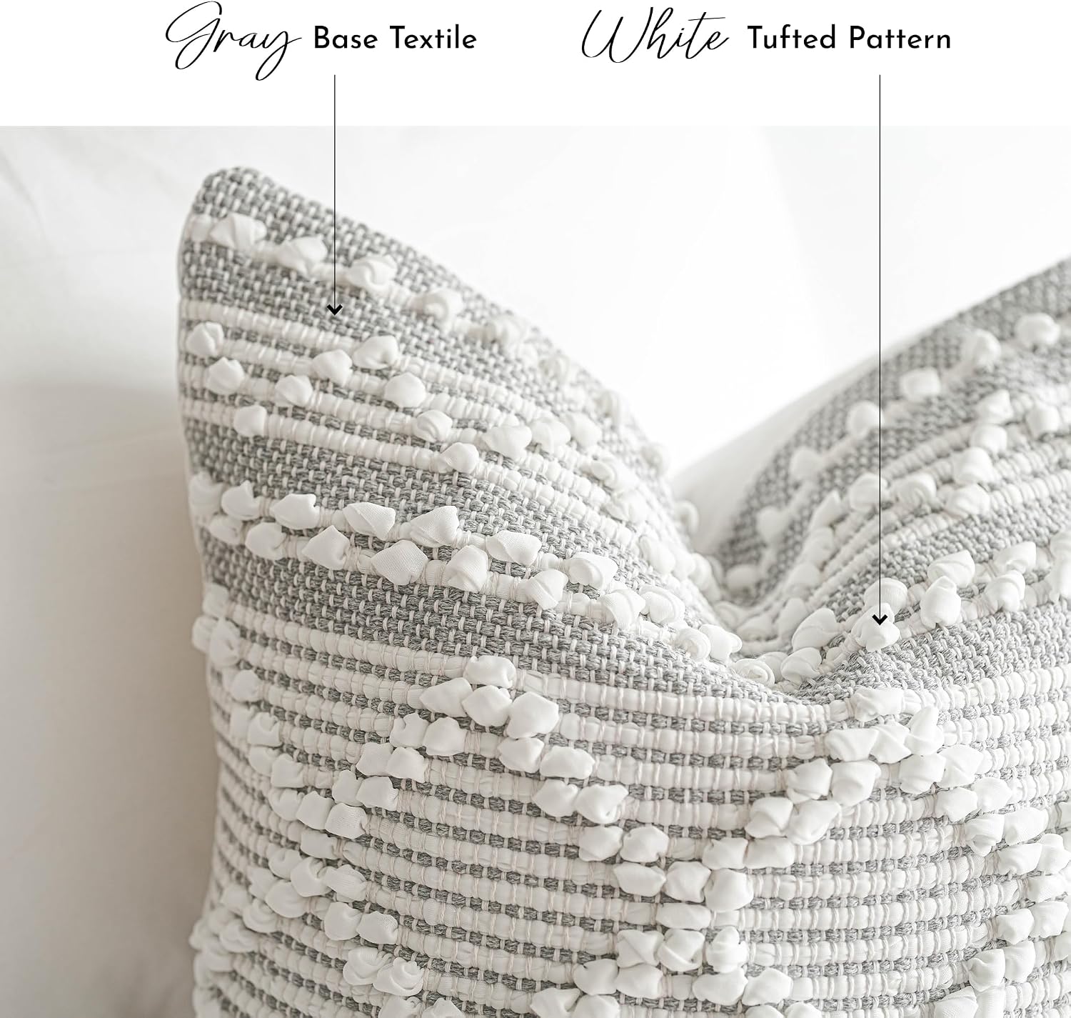 BlissBlush Gray White Decorative Throw Pillow Cover 20X20, Boho Accent Pillow for Couch, Square Modern Farmhouse Pillowcase for Living…