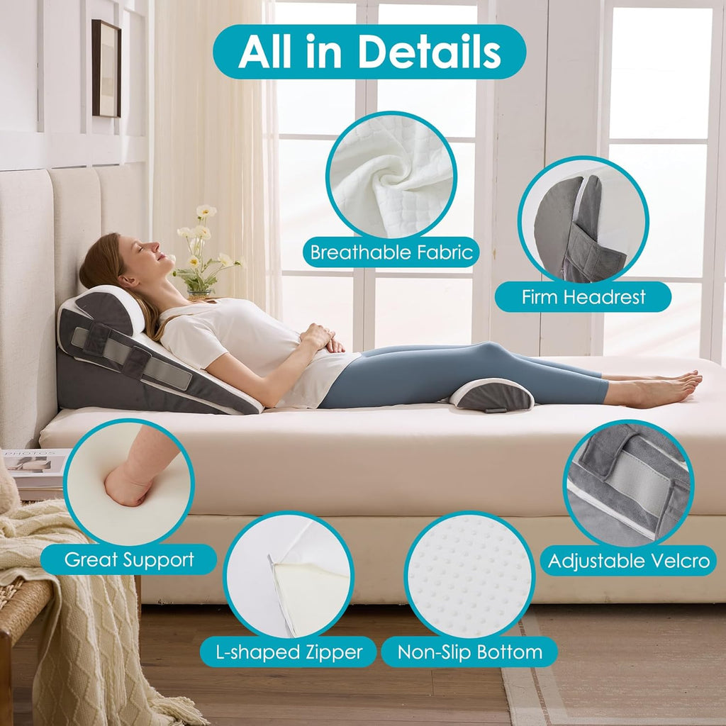Wgakced 3Pcs Wedge Pillow Set for After Surgery, Acid Reflux Relief, Adjustable Bed Wedge Pillows for Sleeping, Anti Snore, Memory Foam Trian…