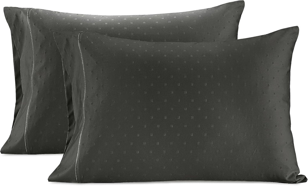 LaneLinen LANE LINEN Pillow Case Covers King, Set of 2, 100% Egyptian Cotton Sateen, Soft Cool & Smooth Pillow Cases - Swiss Dot - Charcoal…