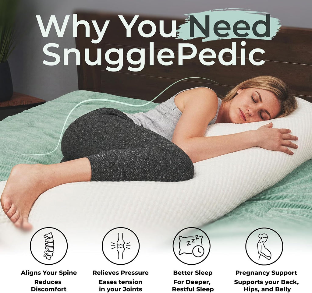 Snuggle-Pedic Body Pillow for Side Sleepers for Adults - Full Body Maternity Pillow Support Legs, Belly & HIPS - Shredded Memory Foam &…