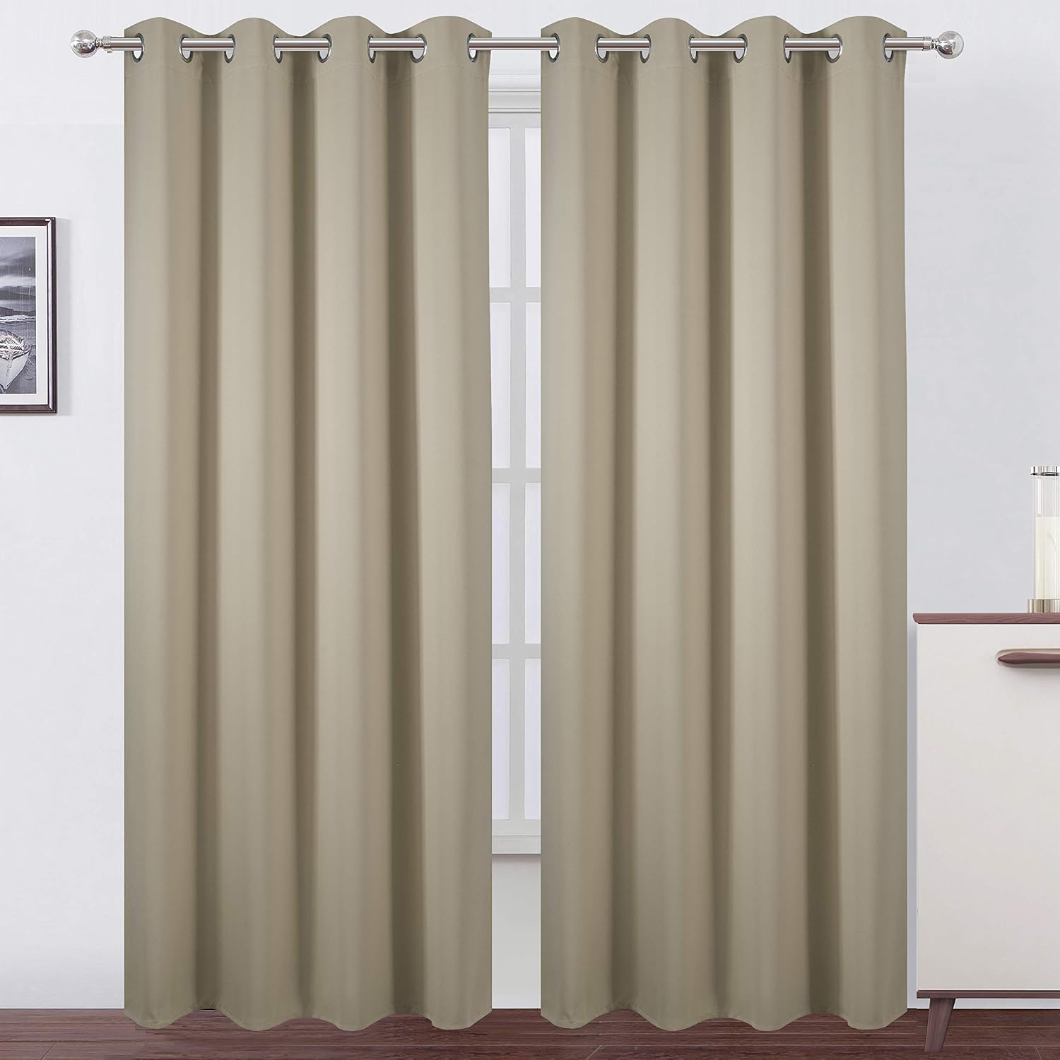 Lemomo Beige Thermal Blackout Curtains/52 x 95 Inch/Set of 2 Panels Room Darkening Curtains for Bedroom 95 Inch silver