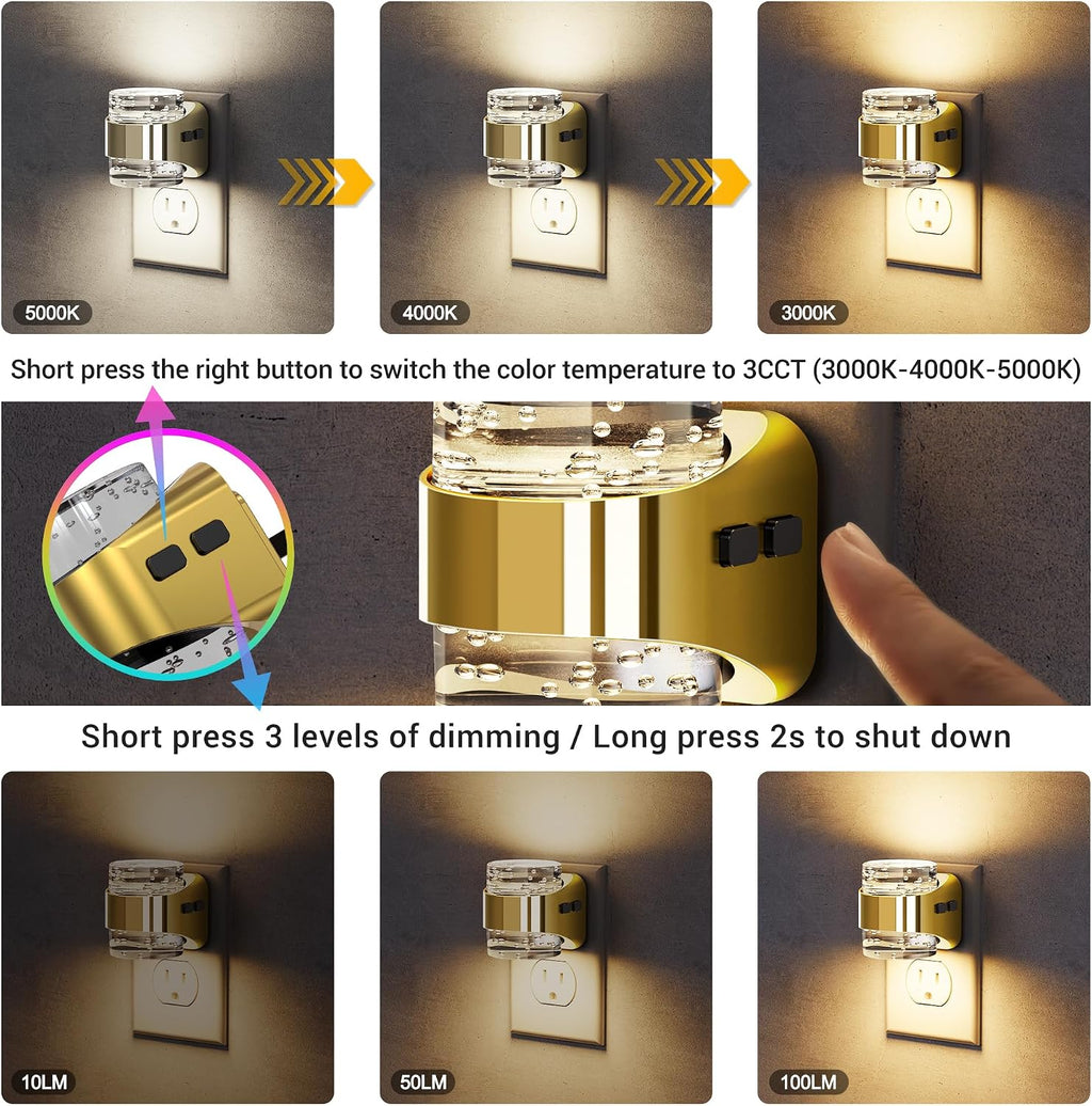 JandCase LED Night Light, Golden Bubble Night Lights Plug into Wall, [2 Pack]Night Light3000K/4000K/5000K & 3 Brightness Levels, Dimmable…