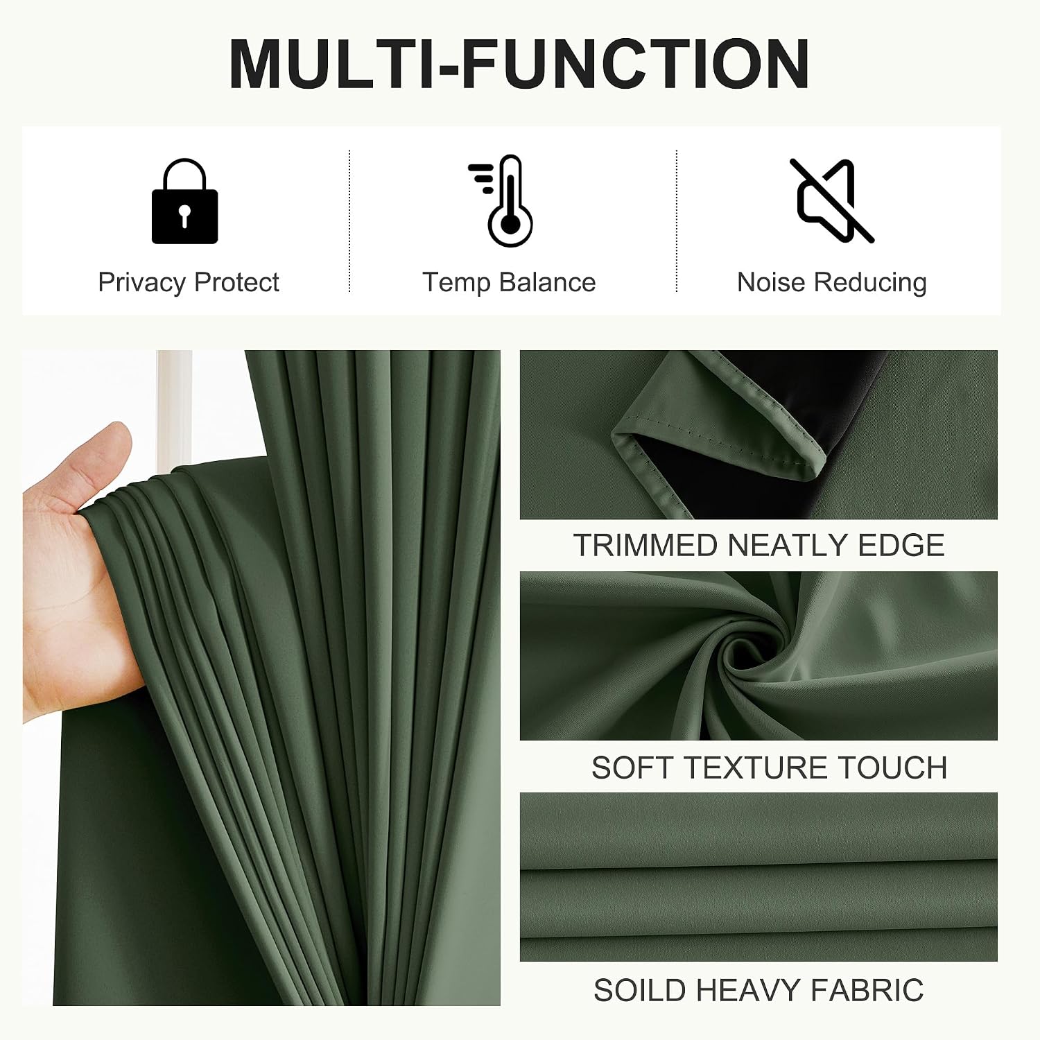 NICETOWN 100% Blackout Greyish Green Window Curtains 96 inches Long 2 Panels Set for Bedroom, Thermal Insulated Grommet Drapes, Room…