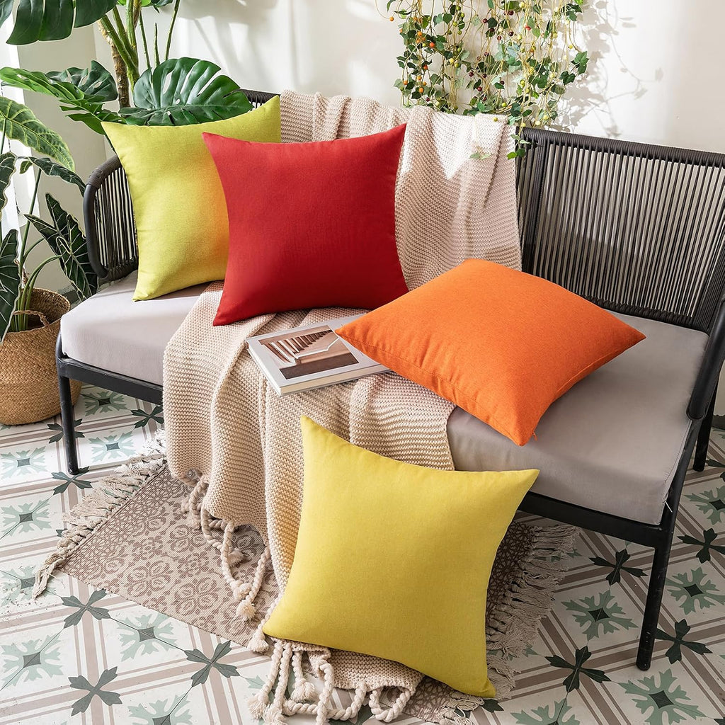 Miulee Pack of 2 Decorative Outdoor Solid Waterproof Throw Pillow Covers Faux Linen Garden Farmhouse Cushion Cases for Summer Patio Tent Ba…