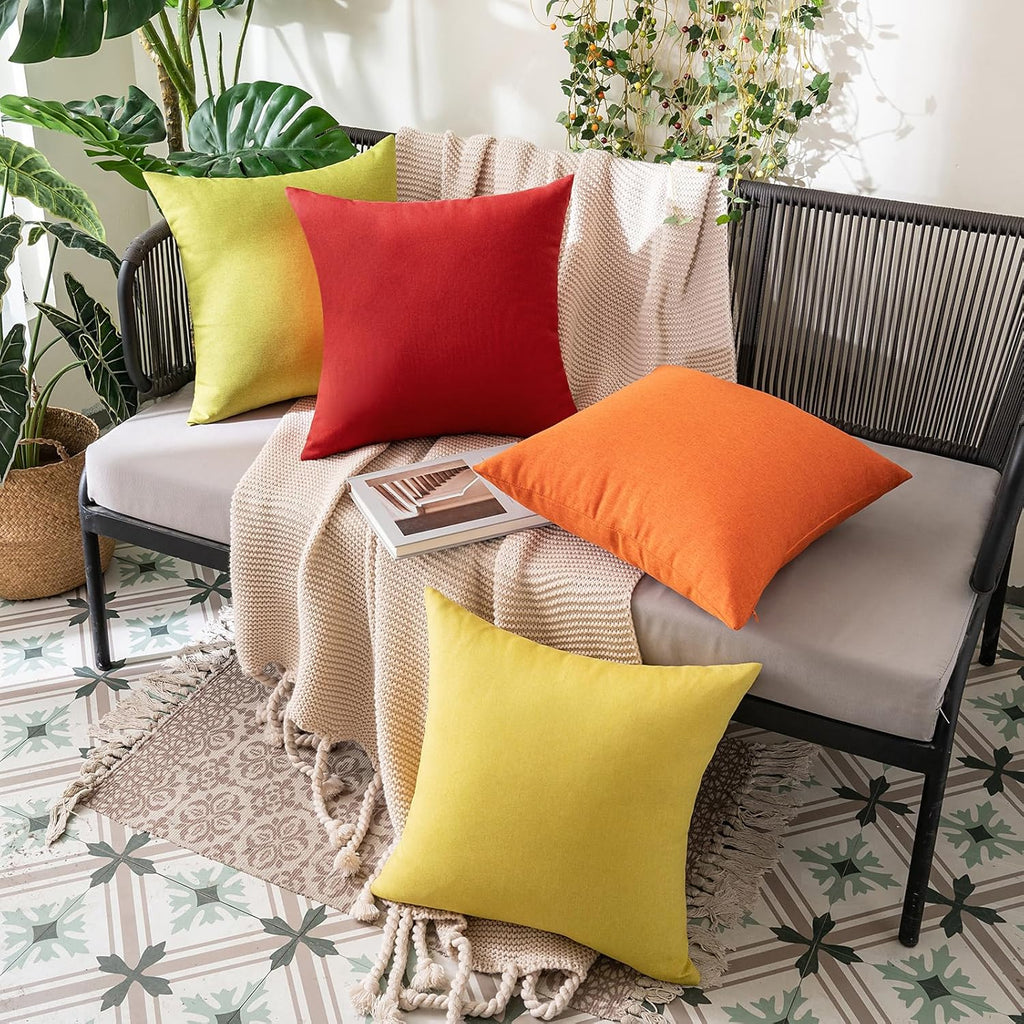 Miulee Pack of 2 Decorative Outdoor Solid Waterproof Throw Pillow Covers Faux Linen Garden Farmhouse Cushion Cases for Summer Patio Tent Ba…