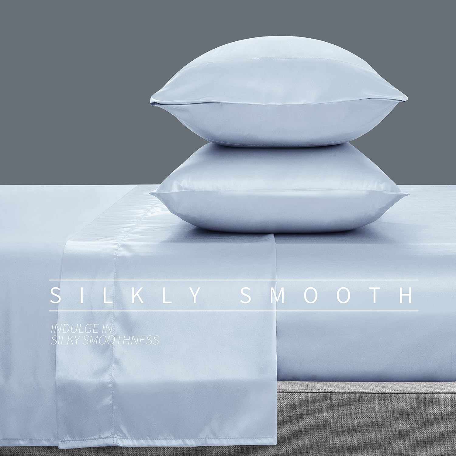 Cobedzy 3 Pieces Light Blue Satin Sheets Twin Size Bed Set, Luxury Silky Satin Bedding Sheets Set with 1 Deep Pocket Fitted Sheet, 1 Soft F…