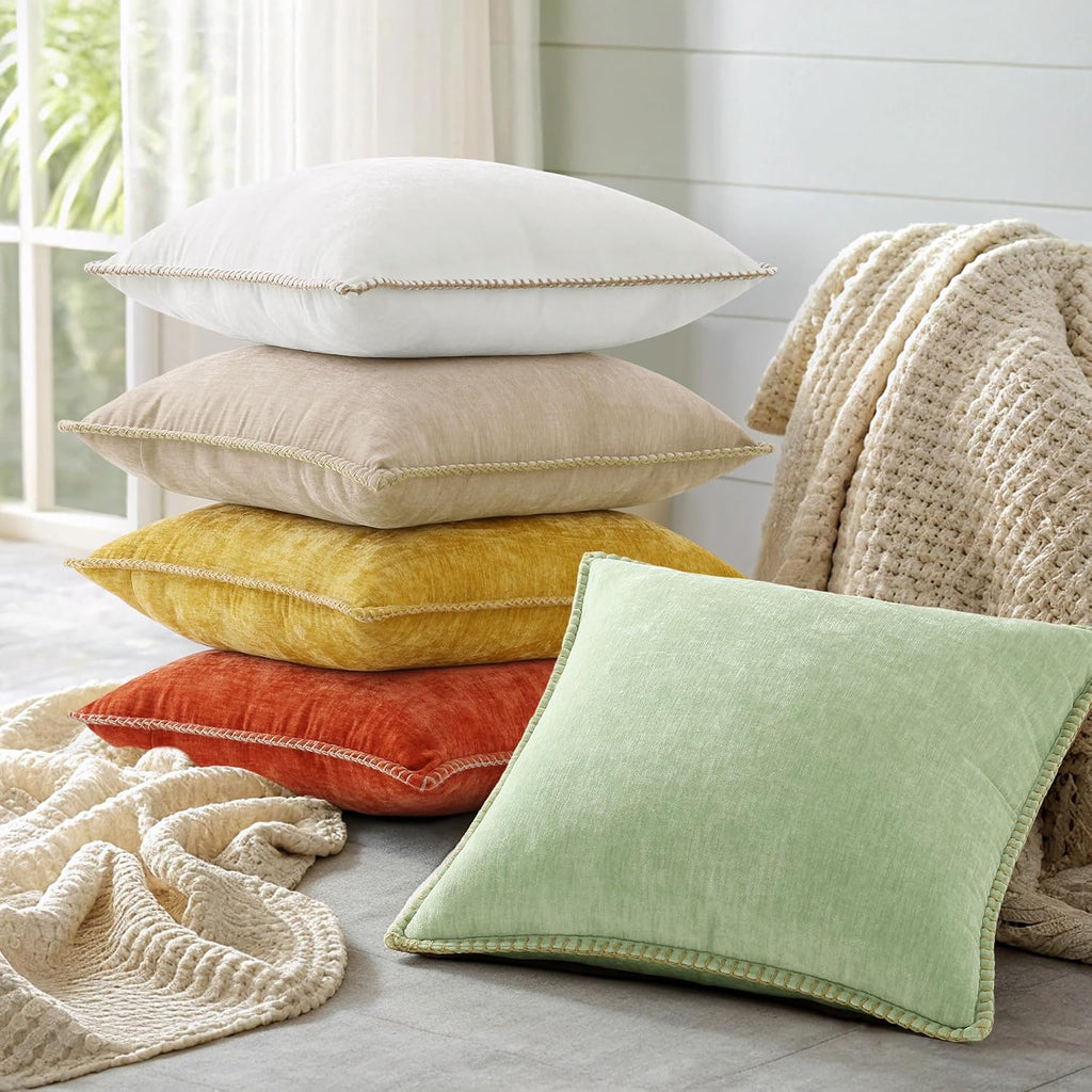 decorUhome Summer Chenille Soft Cozy Throw Pillow Covers 12x20 Set of 2, Modern Farmhouse Boho Velvet Decorative Pillow Cases with Stitched…