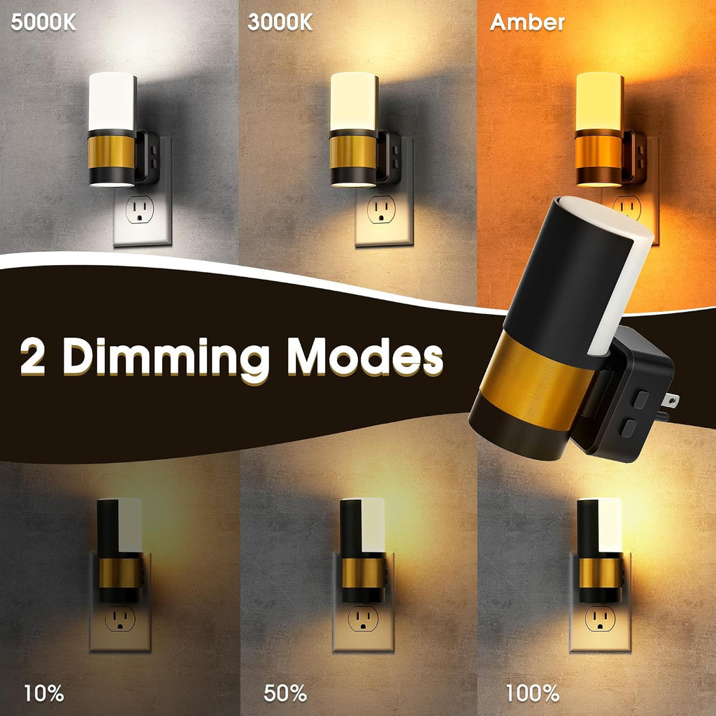 Briignite Night Lights Plug into Wall, 2 Pack Dimmable 3CCT Night Light for Kids, Amber/3000K/5000K Adjustable NightLights Plug in, 360°…