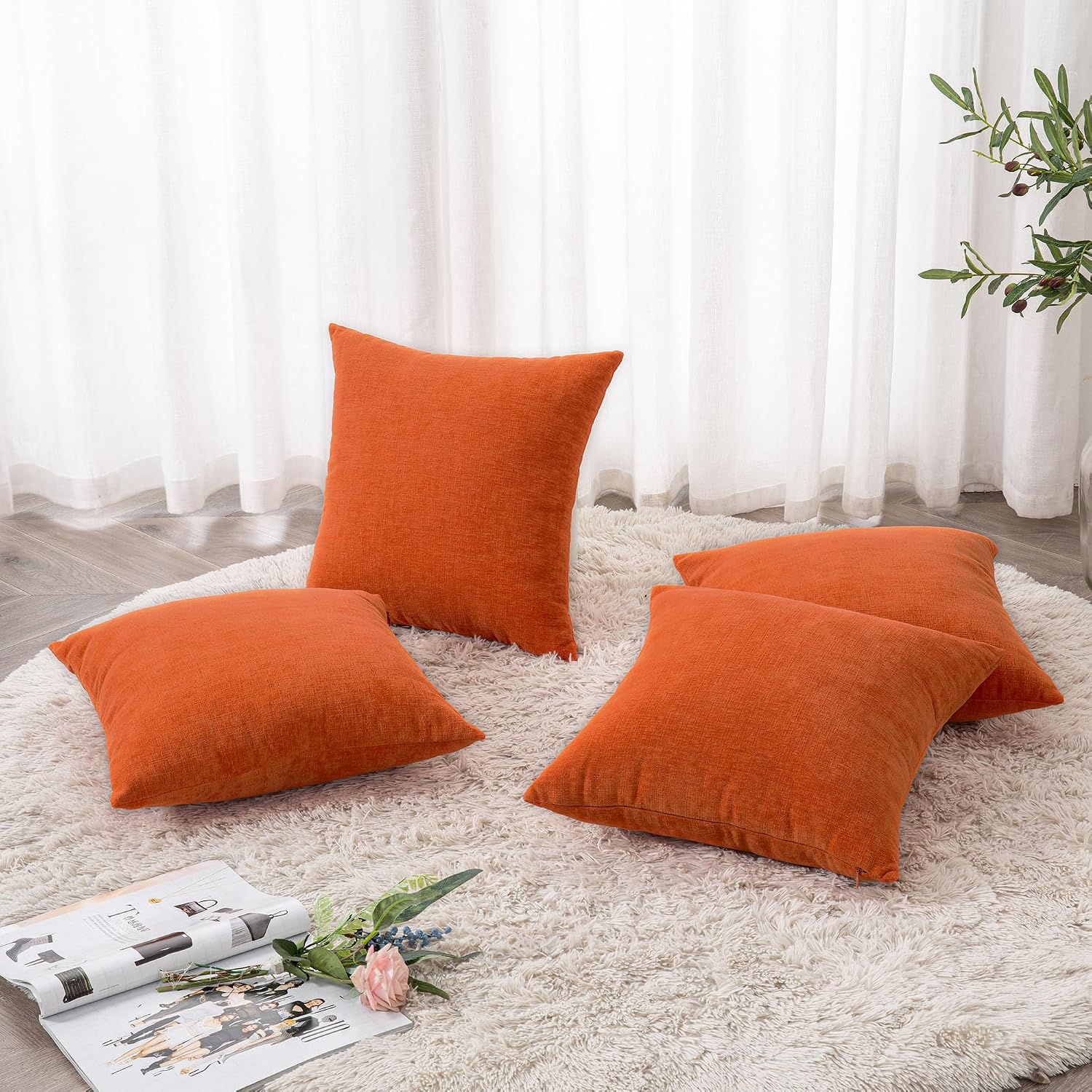 Gawamay Decorative Square Throw Pillow Covers 18"x18" Inch Set of 4, Super Soft Chenille Pillows Farmhouse Fall Pillowcase for Living Room…