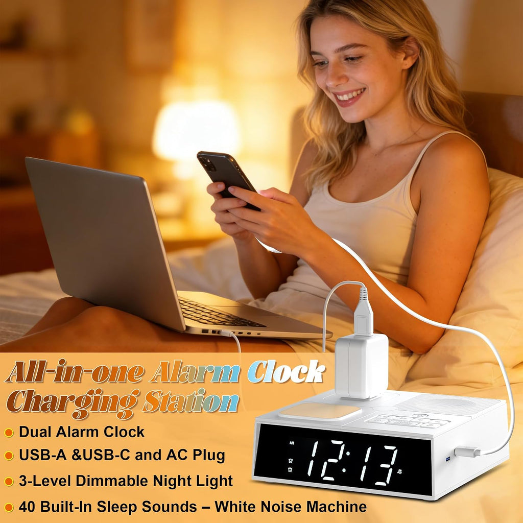 Fashionstrapsforchoose Multi-Functional Sleep Sound Machine with Clock, 41 Built-in Soothing White Noise Songs, 3-Level Bright Touch Switch…