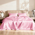 Lovescabin Love's cabin 4Piece California King Satin Bed Linen Set, Pink Silky Satin Sheets, Deep Pocket, Luxury Silk Feel, 1 Flat, 1 Fitte…