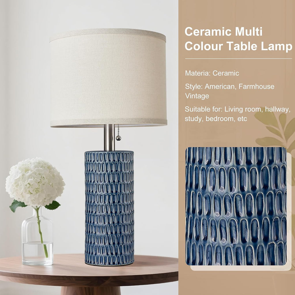 Reaketon 20.5" Modern Ceramic Table Lamps for Bedroom Set of 2, Bedside Lamps for Night Stands with Beige Lampshade, Farmhouse Table Lamp…