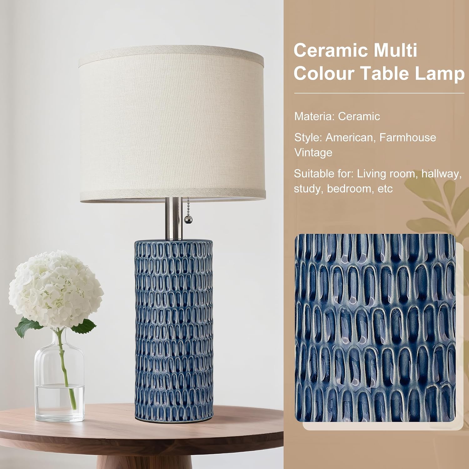 Reaketon 20.5" Modern Ceramic Table Lamps for Bedroom Set of 2, Bedside Lamps for Night Stands with Beige Lampshade, Farmhouse Table Lamp…