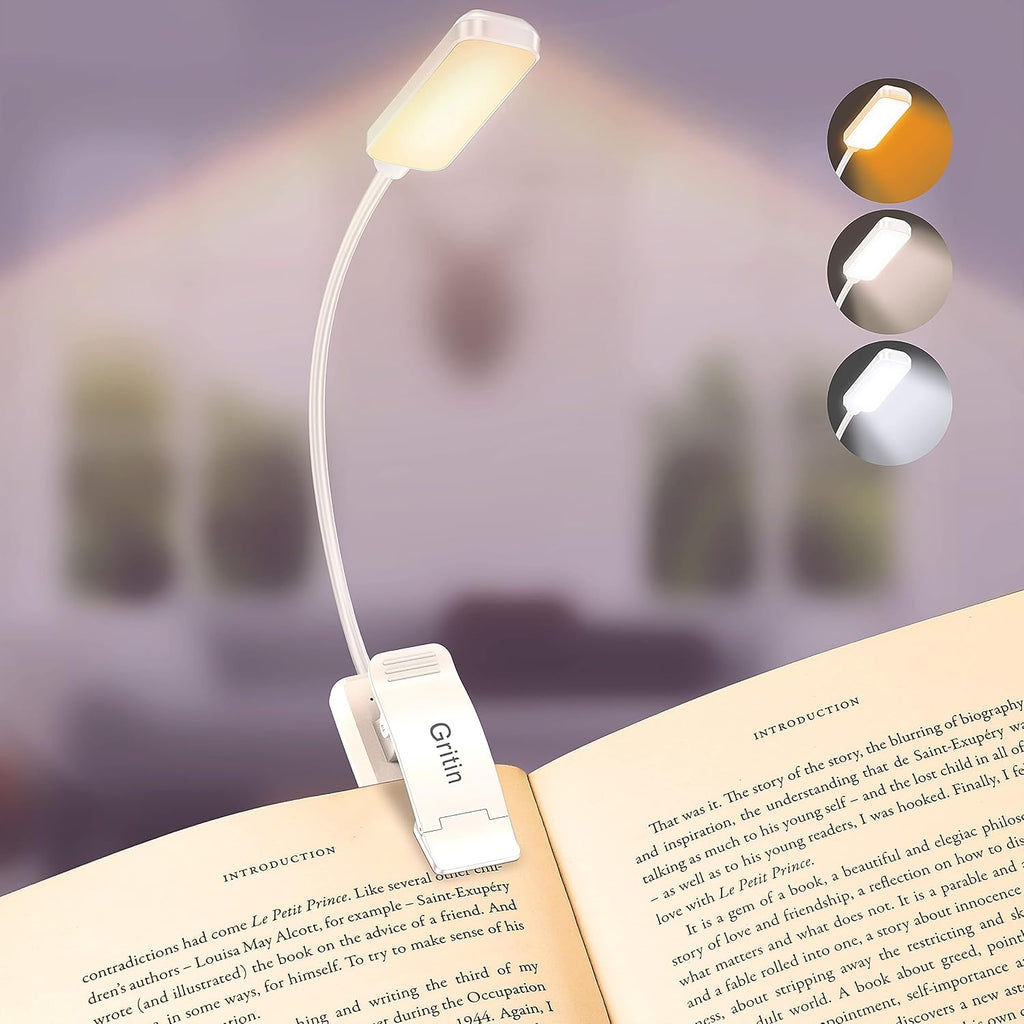 Gritin 9 LED Rechargeable Book Light for Reading in Bed -Eye Caring 3 Color Temperatures, Stepless Dimming Brightness,80 Hrs Runtime Small…