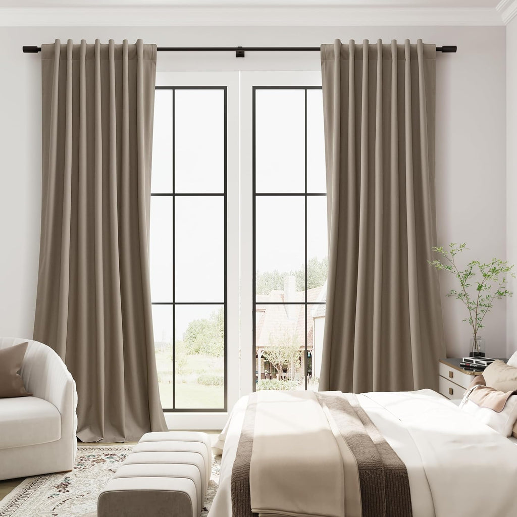Guken Light Camel 100% Blackout Linen Curtains 90 Inches Long 2 Panel Set Blackout Home Divider Thermal Insulated Privacy Black Out Back Ta…