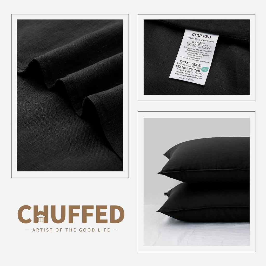Chuffed Linen Pillowcases 2 Pack 100% Linen Standard Pillow Cases, Breathable and Cooling Washed Pillowshams with Zipper Closure, 20x30 Inc…