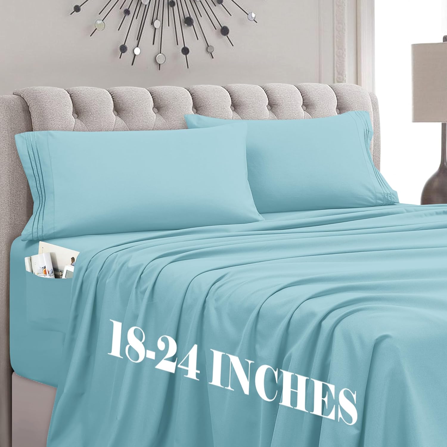 MocassiLuxuryBedding Mocassi Twin Size 4-Piece Bed Sheet Set - 1800 Hotel Quality Microfiber 18-24 Inches Extra Deep Pocket Fitted Sheet- L…