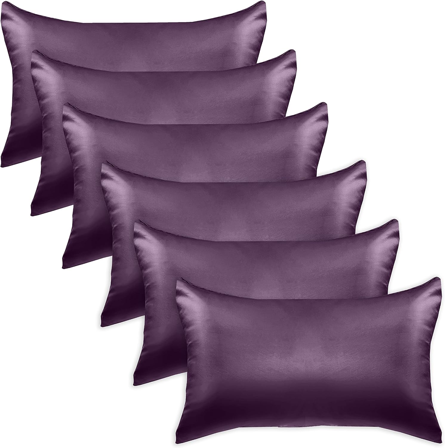 Elegantcomfort Elegant Comfort 6-PACK Cooling Viscose Satin Pillowcase Set with Hidden Zipper closure, Silky Smooth for Hair and fabric…