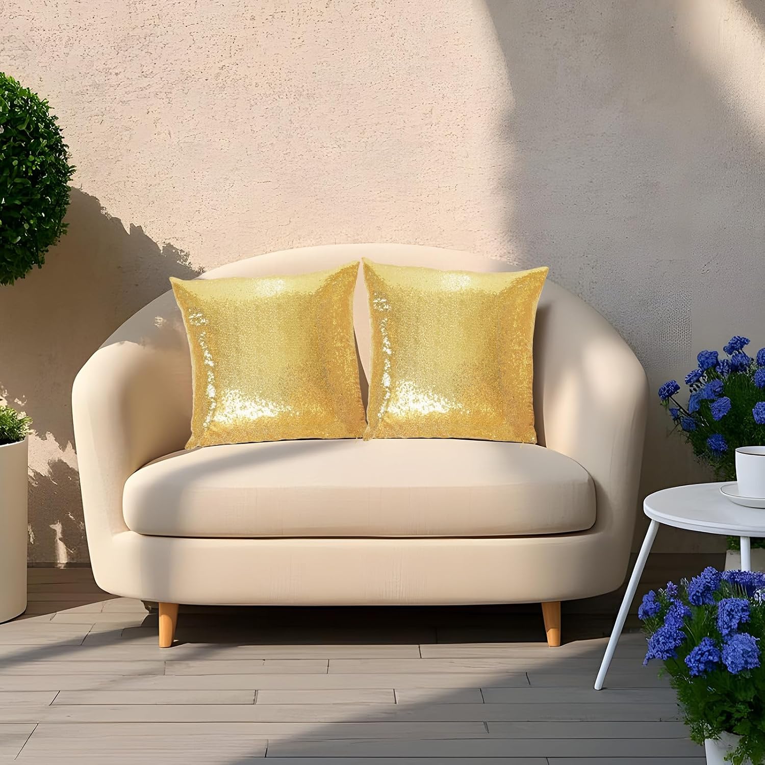 Eternal Beauty Set of 2 Sequin Decorative Pillow Cover Gold Pillow Covers for Couch Sofa Throw Pillows 18 X 18 Inches