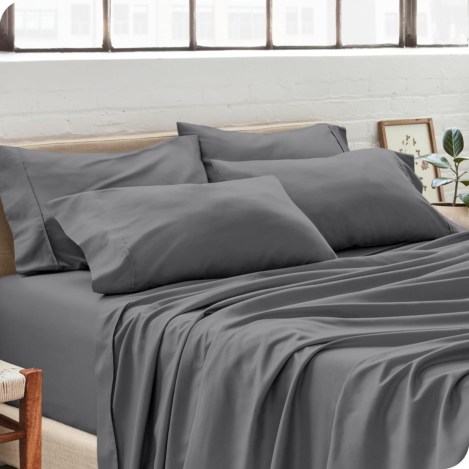 BareHome Bare Home Microfiber Bulk Pillow Cases - Standard/Queen Size Set of 4 - Cooling Pillowcases - Double Brushed - Grey Pillowcases 4…