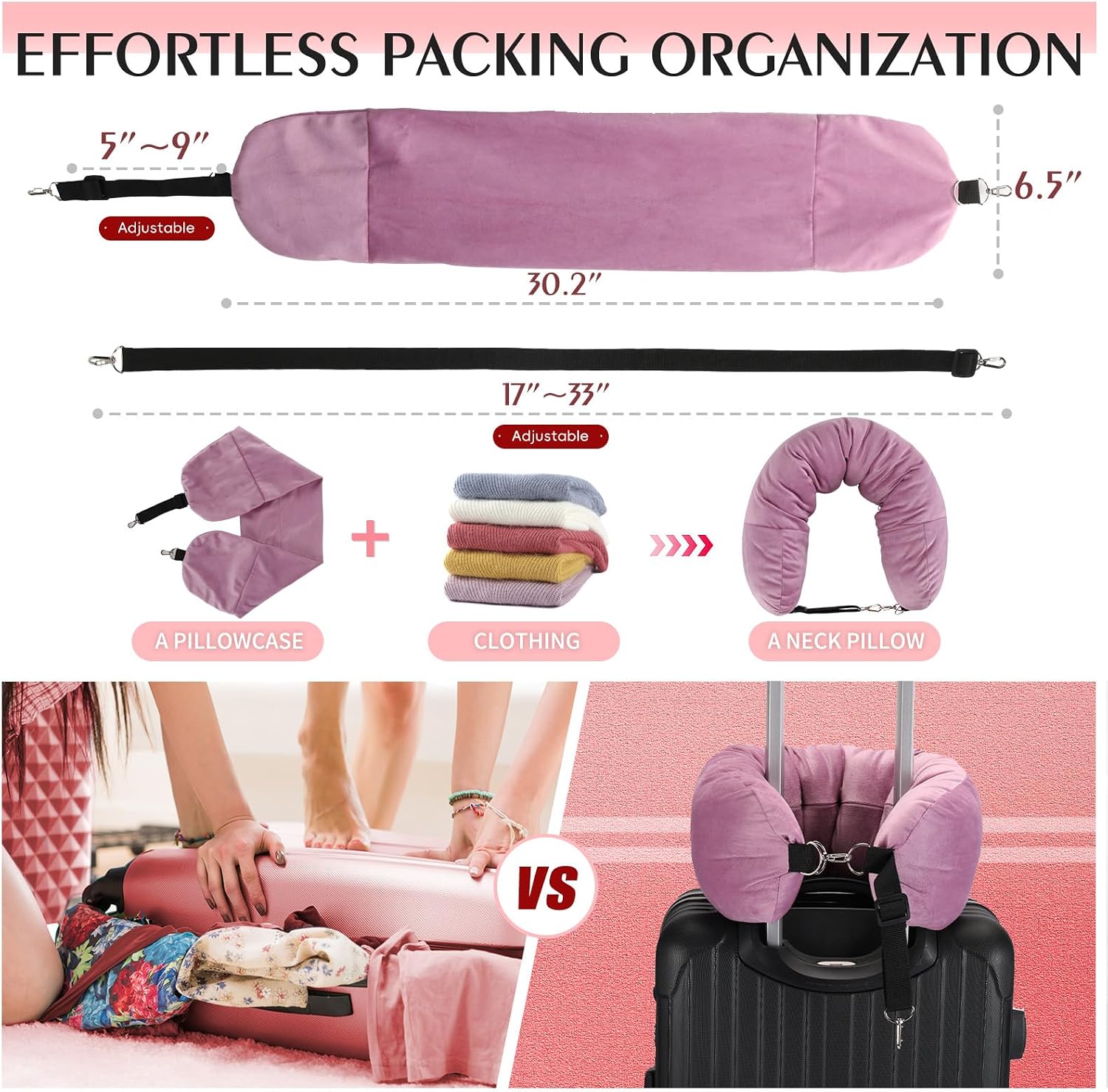 Stuffable Travel Pillow, Stuffable Neck Pillow for Travel, Neck Pillow Stuffed with Clothes Storage - No Extra Baggage Fees, Fits 5+ Days…
