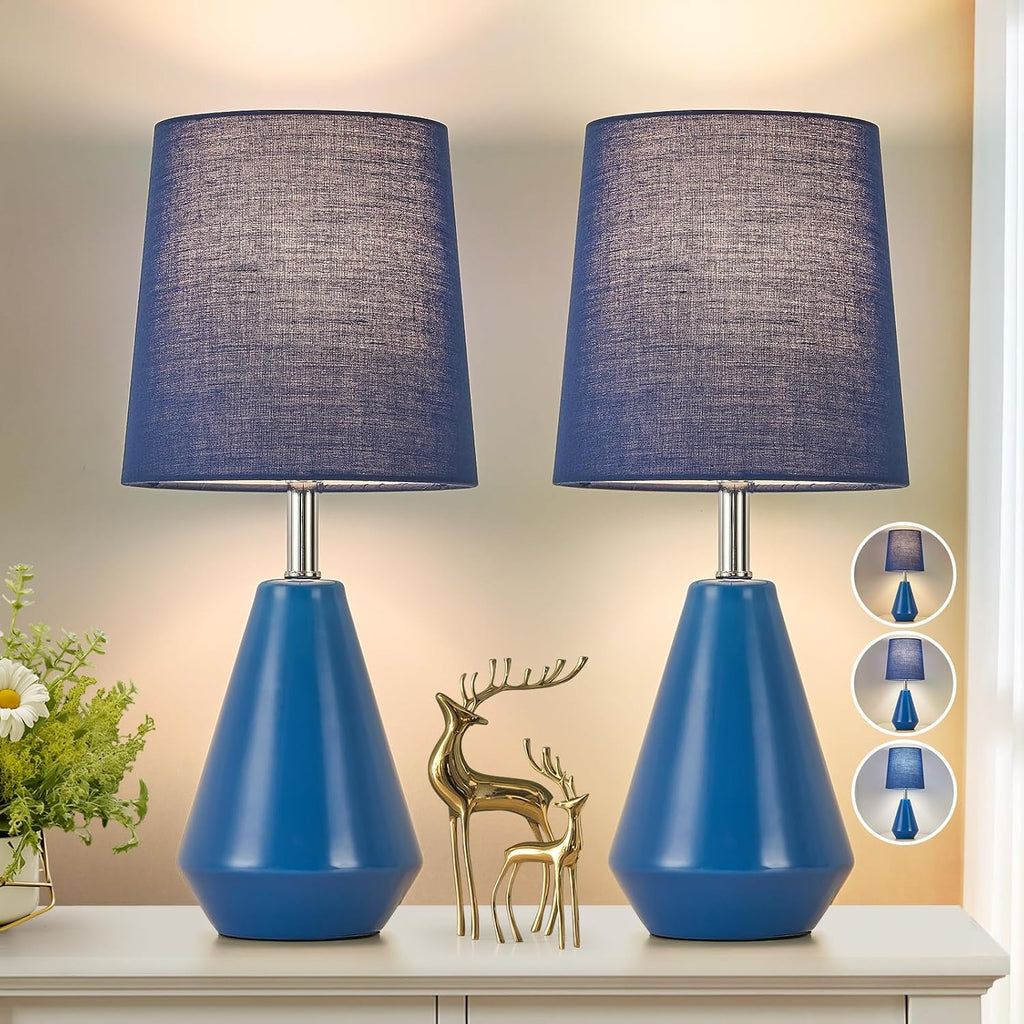 Small Bedside Table Lamp for Bedroom-Reading Desk Lamp Set of 2, with 3 Color Temperatures,15.5" Nightstand Ceramic Lamp with Fabric Shade…