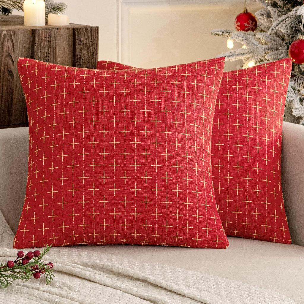 MIULEE Pack of 2 Christmas Decorative Burlap Linen Throw Pillow Covers Modern Farmhouse Pillowcase Rustic Woven Textured Cushion Cover…